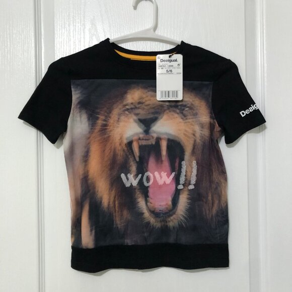 Desigual‎ Kids Black T-Shirt With Lion Print Short Sleeves Size 5/6 NWT - Picture 4 of 7
